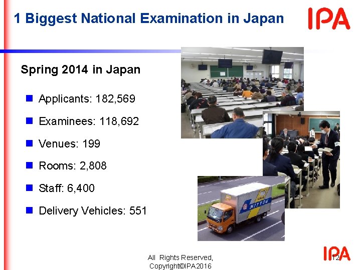 1 Biggest National Examination in Japan Spring 2014 in Japan n Applicants: 182, 569 1 Biggest National Examination in Japan Spring 2014 in Japan n Applicants: 182, 569