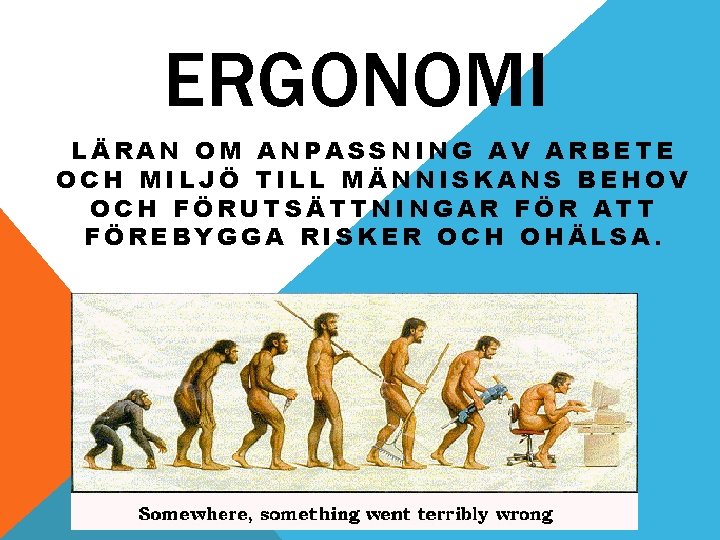 ERGONOMI LÄRAN OM ANPASSNING AV ARBETE OCH MILJÖ TILL MÄNNISKANS BEHOV OCH FÖRUTSÄTTNINGAR FÖR