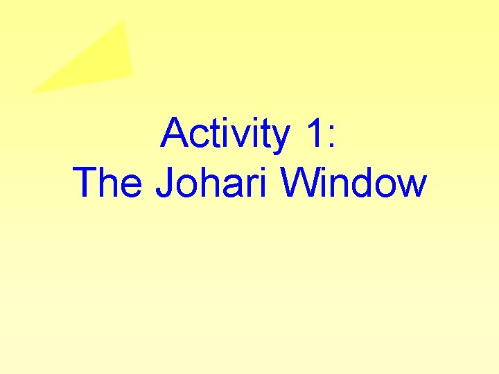 Activity 1: The Johari Window Activity 1: The Johari Window