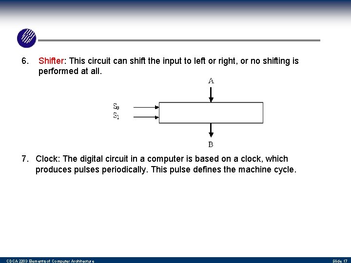 6. Shifter: This circuit can shift the input to left or right, or no