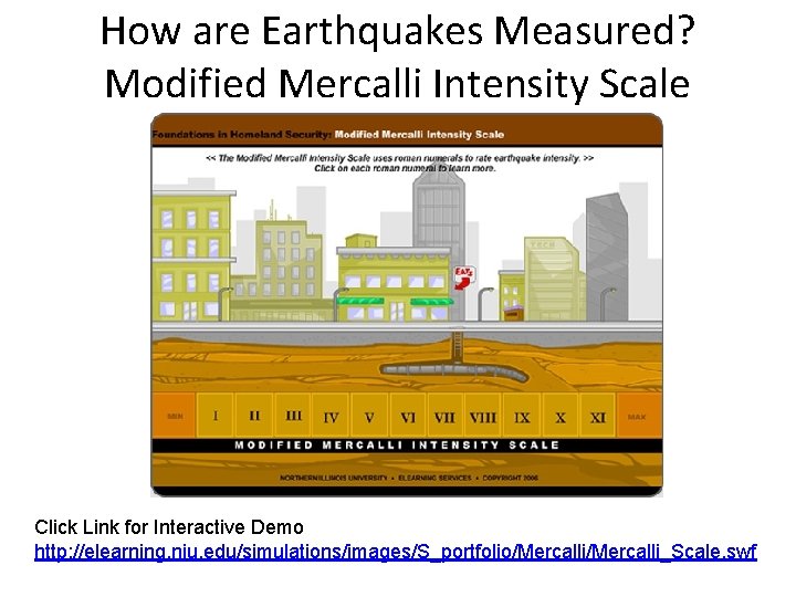 How are Earthquakes Measured? Modified Mercalli Intensity Scale Click Link for Interactive Demo http: