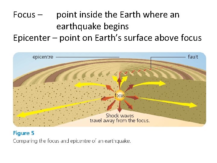 Focus – point inside the Earth where an earthquake begins Epicenter – point on