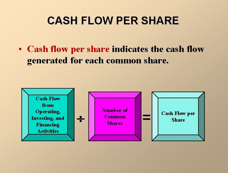 CASH FLOW PER SHARE • Cash flow per share indicates the cash flow generated