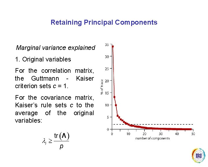 Retaining Principal Components Marginal variance explained 1. Original variables For the correlation matrix, the