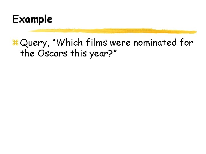 Example Query, “Which films were nominated for the Oscars this year? ” 