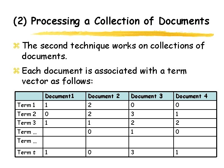 (2) Processing a Collection of Documents The second technique works on collections of documents.