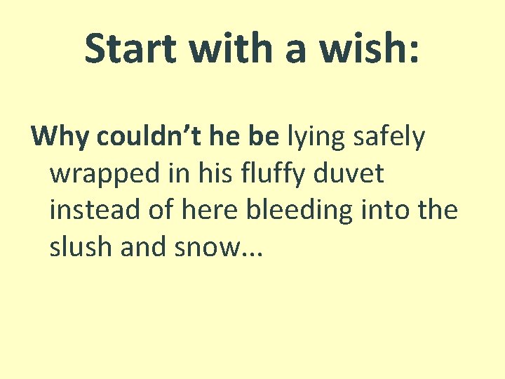 Start with a wish: Why couldn’t he be lying safely wrapped in his fluffy