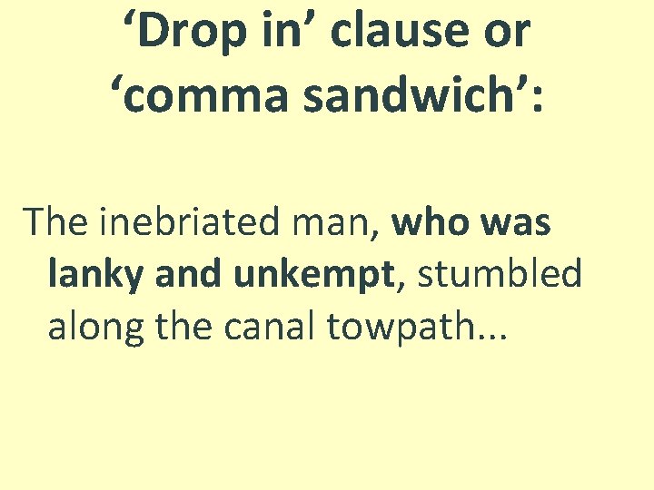 ‘Drop in’ clause or ‘comma sandwich’: The inebriated man, who was lanky and unkempt,