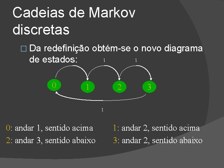 Cadeias de Markov discretas � Da redefinição obtém-se o novo diagrama 1 1 1