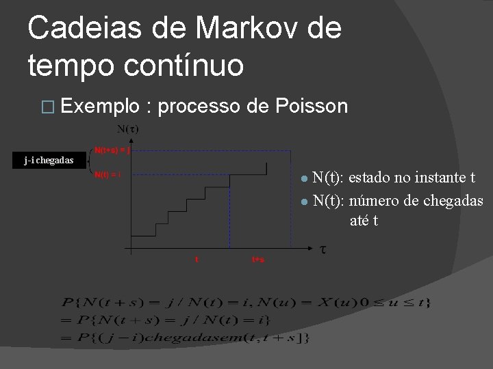 Cadeias de Markov de tempo contínuo � Exemplo : processo de Poisson j-i chegadas