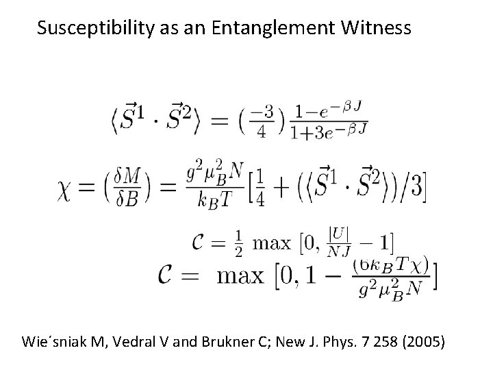 Susceptibility as an Entanglement Witness Wie´sniak M, Vedral V and Brukner C; New J.