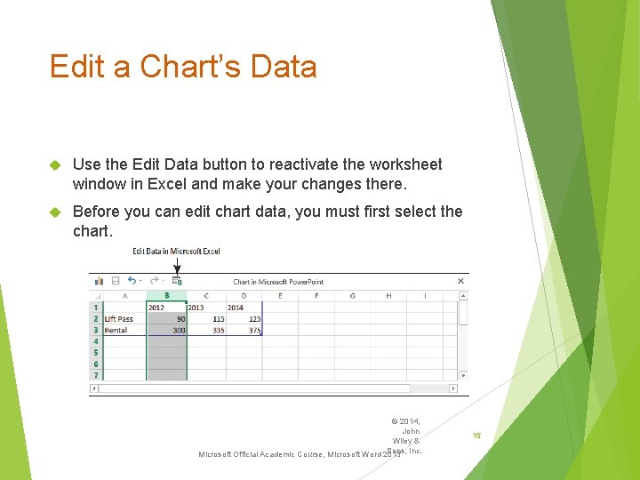 Edit a Chart’s Data Use the Edit Data button to reactivate the worksheet window