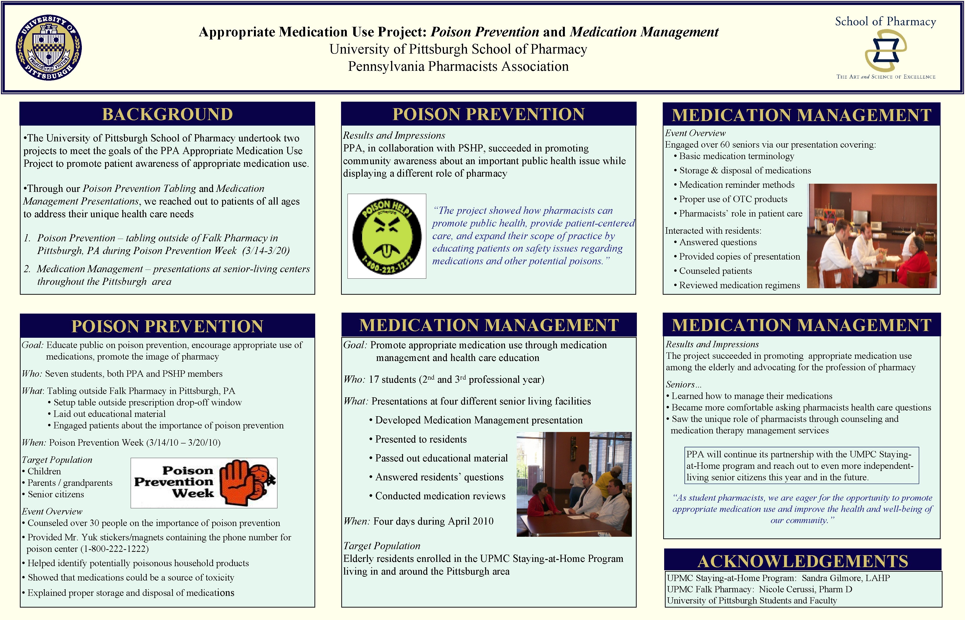 Appropriate Medication Use Project: Poison Prevention and Medication Management University of Pittsburgh School of