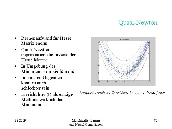 Quasi-Newton • Rechenaufwand für Hesse Matrix enorm • Quasi-Newton: approximiert die Inverse der Hesse