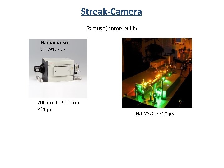 Streak-Camera Strouse(home built) Hamamatsu C 10910 -05 200 nm to 900 nm ＜ 1