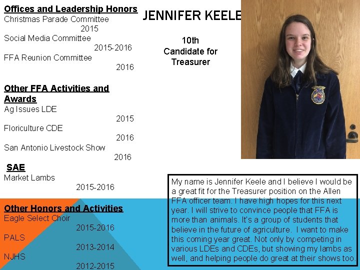 Offices and Leadership Honors Christmas Parade Committee 2015 Social Media Committee 2015 -2016 FFA