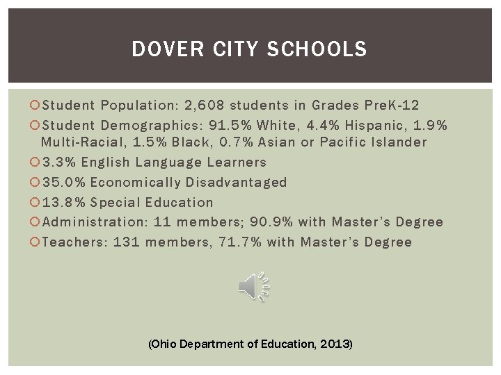 DOVER CITY SCHOOLS Student Population: 2, 608 students in Grades Pre. K-12 Student Demographics: