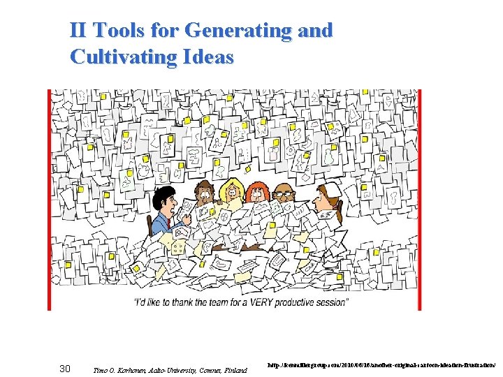 II Tools for Generating and Cultivating Ideas 30 Timo O. Korhonen, Aalto-University, Comnet, Finland
