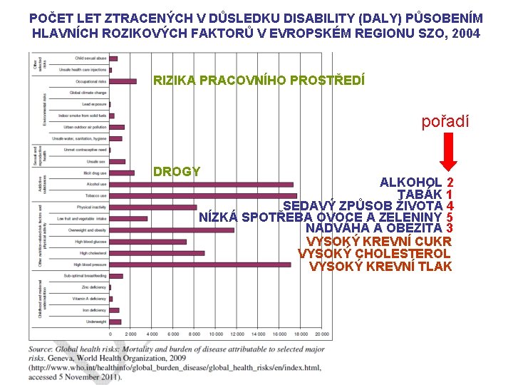 POČET LET ZTRACENÝCH V DŮSLEDKU DISABILITY (DALY) PŮSOBENÍM HLAVNÍCH ROZIKOVÝCH FAKTORŮ V EVROPSKÉM REGIONU