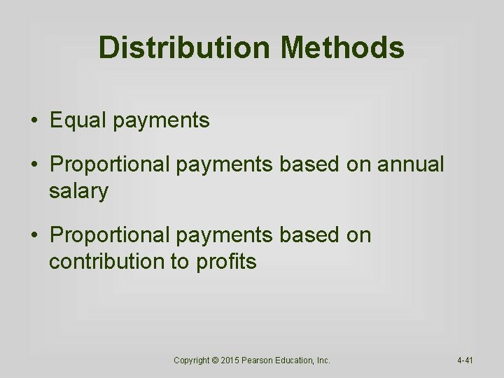 Distribution Methods • Equal payments • Proportional payments based on annual salary • Proportional Distribution Methods • Equal payments • Proportional payments based on annual salary • Proportional