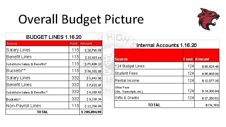 Overall Budget Picture BUDGET LINES 1. 16. 20 Source Fund Amount Salary Lines 115