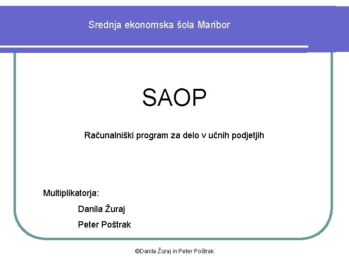 Srednja ekonomska šola Maribor SAOP Računalniški program za delo v učnih podjetjih Multiplikatorja: Danila