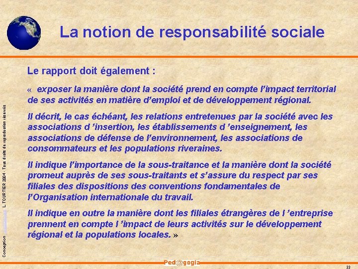 La notion de responsabilité sociale Conception - Ped@gogia L. TOURTIER 2004 - Tous droits