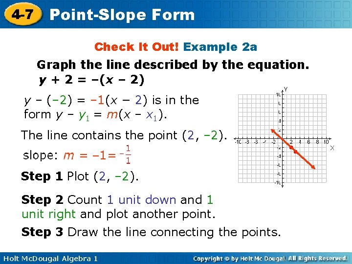 4 -7 Point-Slope Form Check It Out! Example 2 a Graph the line described