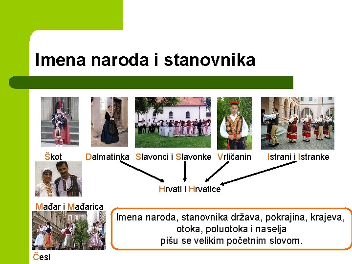 Imena naroda i stanovnika Škot Dalmatinka Slavonci i Slavonke Vrličanin Istrani i Istranke Hrvati