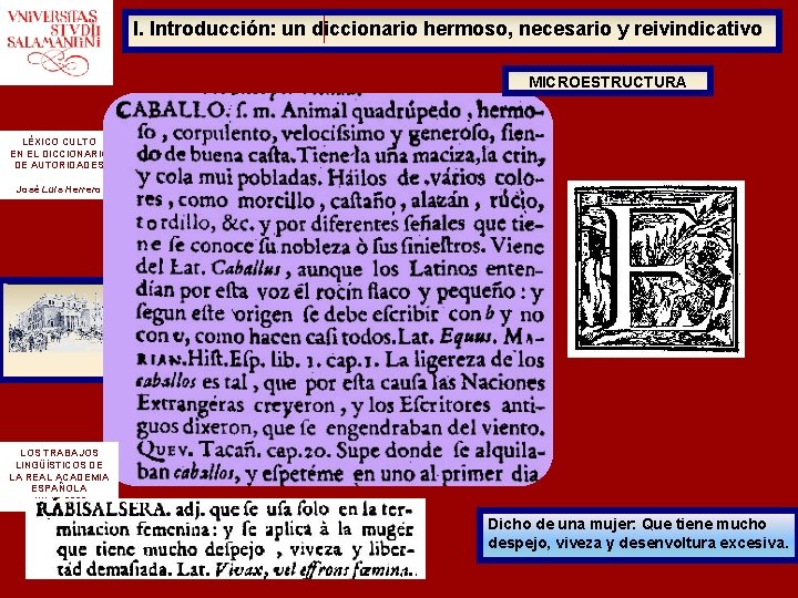 I. Introducción: un diccionario hermoso, necesario y reivindicativo MICROESTRUCTURA LÉXICO CULTO EN EL DICCIONARIO I. Introducción: un diccionario hermoso, necesario y reivindicativo MICROESTRUCTURA LÉXICO CULTO EN EL DICCIONARIO