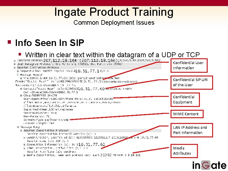 Ingate Product Training Common Deployment Issues § Info Seen In SIP § Written in