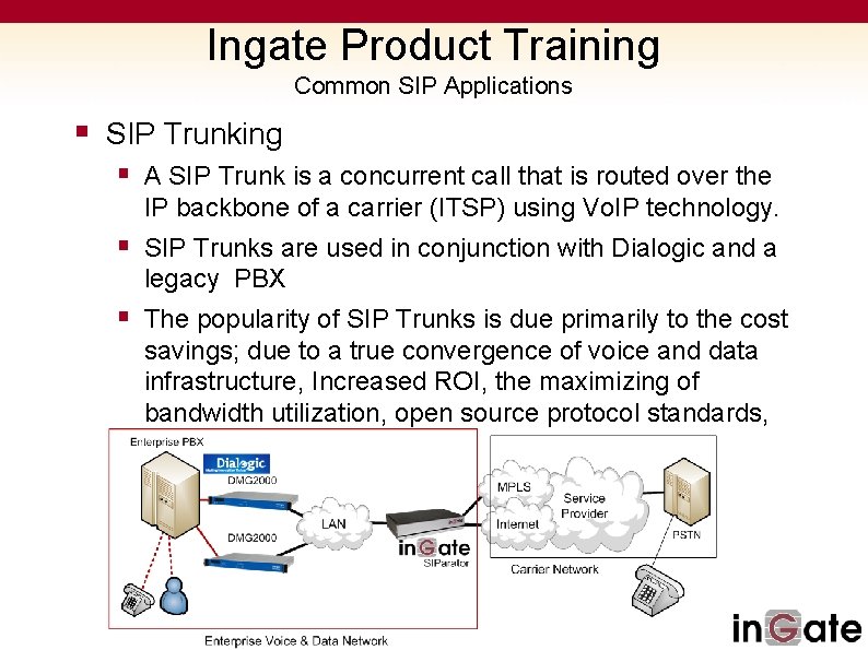 Ingate Product Training Common SIP Applications § SIP Trunking § A SIP Trunk is