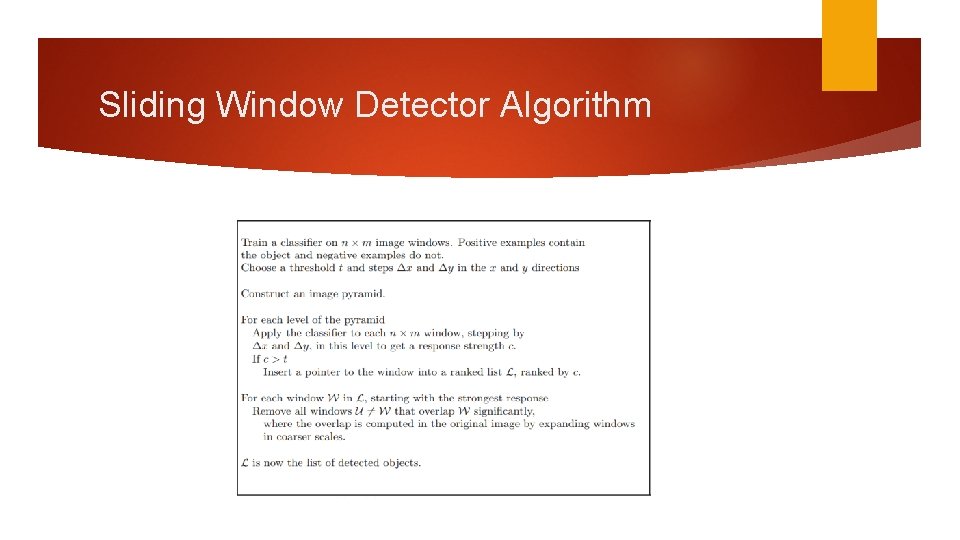 Sliding Window Detector Algorithm 