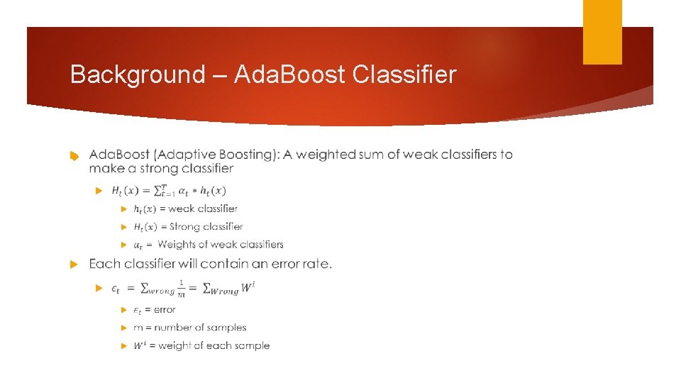 Background – Ada. Boost Classifier 