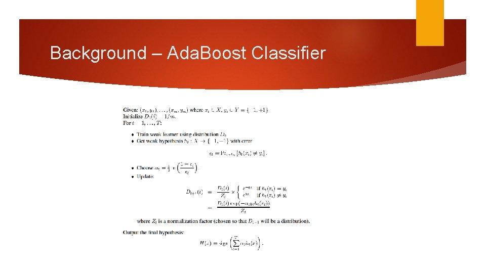 Background – Ada. Boost Classifier 
