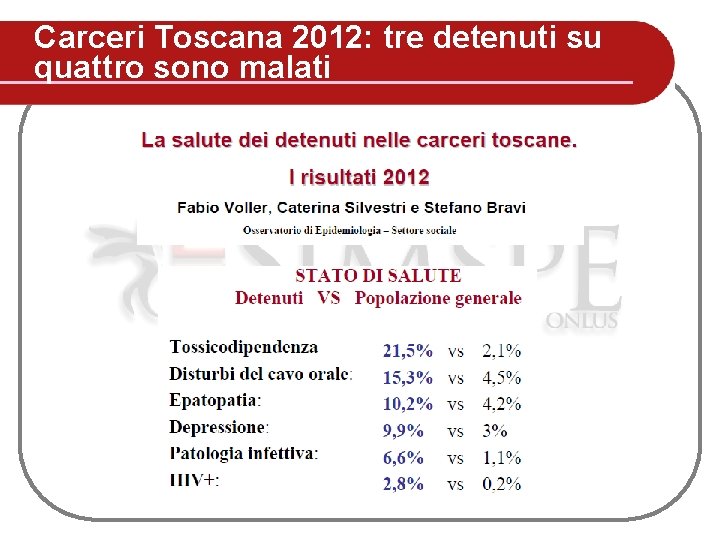 Carceri Toscana 2012: tre detenuti su quattro sono malati Carceri Toscana 2012: tre detenuti su quattro sono malati