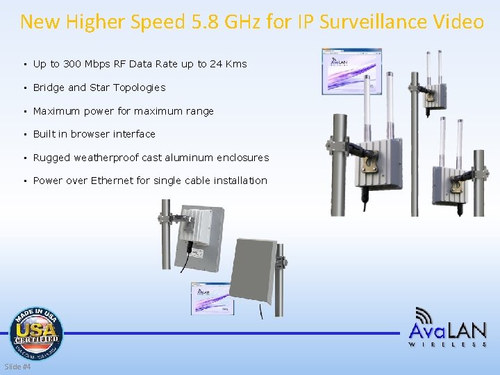 New Higher Speed 5. 8 GHz for IP Surveillance Video • Up to 300