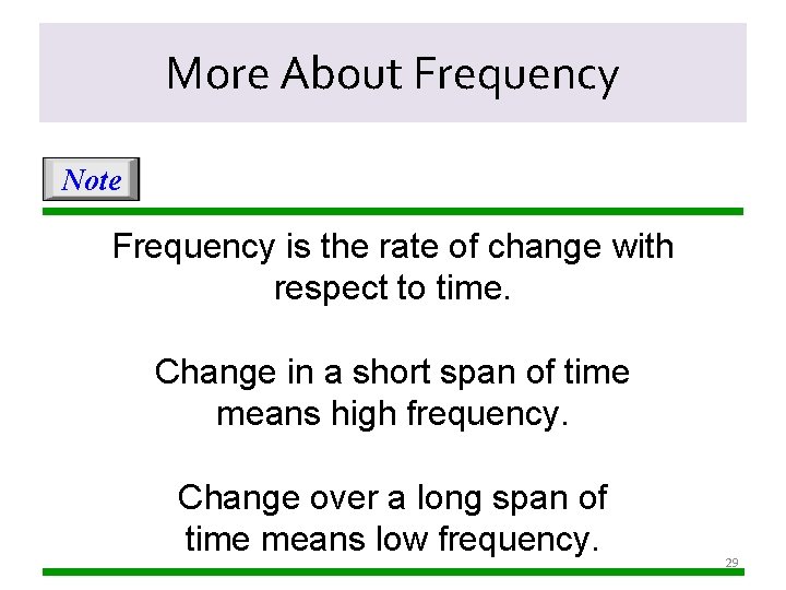 More About Frequency Note Frequency is the rate of change with respect to time.