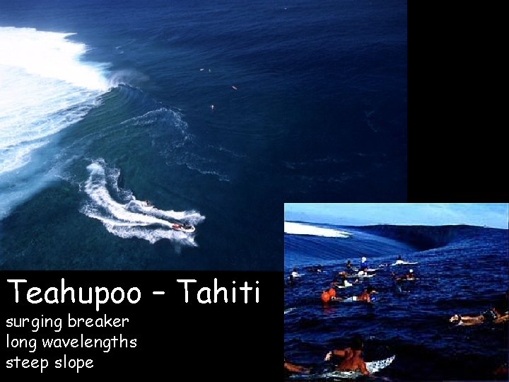 Teahupoo – Tahiti surging breaker long wavelengths steep slope 