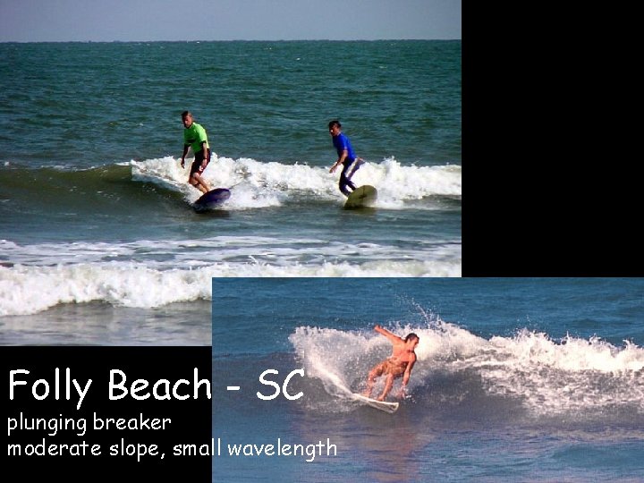 Folly Beach - SC plunging breaker moderate slope, small wavelength 