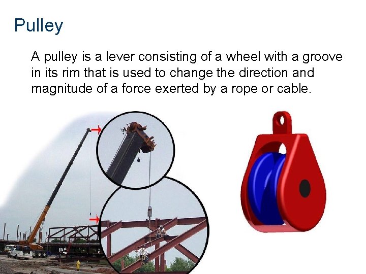 Pulley A pulley is a lever consisting of a wheel with a groove in