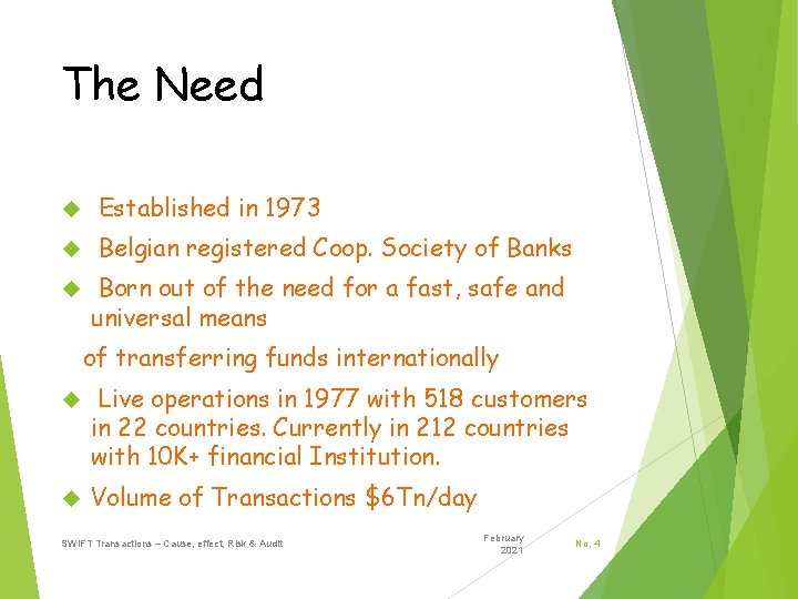 The Need Established in 1973 Belgian registered Coop. Society of Banks Born out of