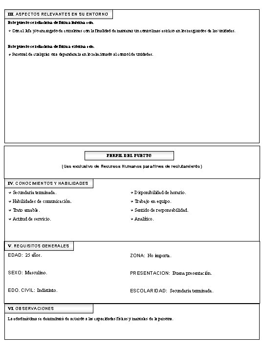 III. ASPECTOS RELEVANTES EN SU ENTORNO Este puesto se relaciona de forma interna con: