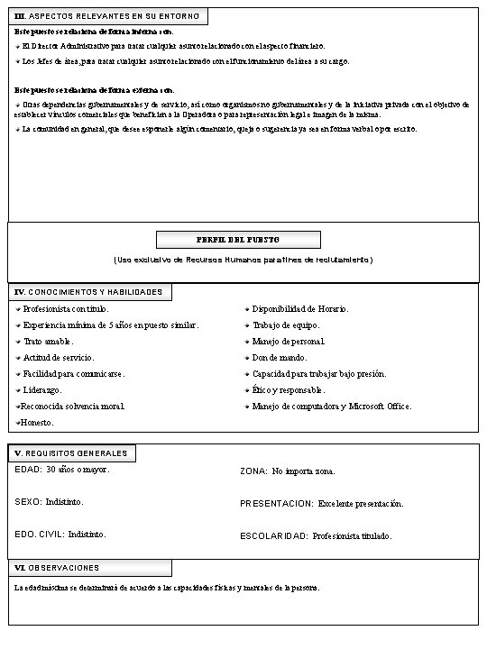 III. ASPECTOS RELEVANTES EN SU ENTORNO Este puesto se relaciona de forma interna con: