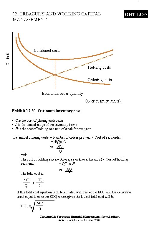 Costs £ 13 TREASURY AND WORKING CAPITAL MANAGEMENT OHT 13. 37 Costs £ Combined