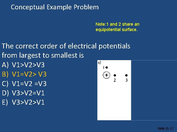 Conceptual Example Problem Note: 1 and 2 share an equipotential surface. The correct order