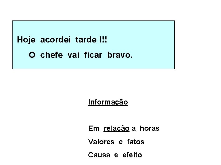 Hoje acordei tarde !!! O chefe vai ficar bravo. Informação Em relação a horas Hoje acordei tarde !!! O chefe vai ficar bravo. Informação Em relação a horas