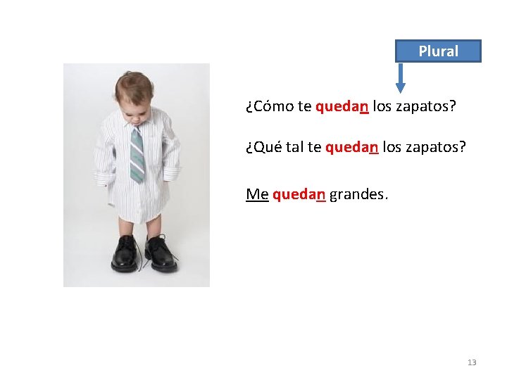 Plural ¿Cómo te quedan los zapatos? ¿Qué tal te quedan los zapatos? Me quedan