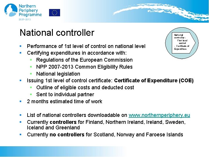 National controller § § § § National controller: First level control - Certificate of