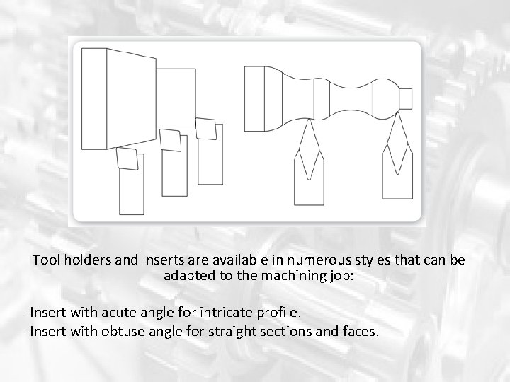 Tool holders and inserts are available in numerous styles that can be adapted to Tool holders and inserts are available in numerous styles that can be adapted to